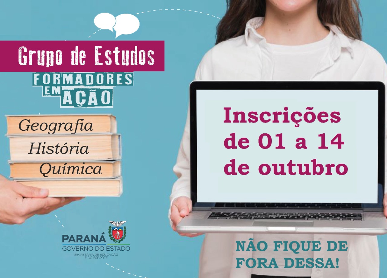 Prezado(a) Professor(a)
Não perca a oportunidade de fazer parte do Grupo de Estudos Formadores em Ação 🎯
🔹 Pré-inscrições para cursistas na Jornada I
🔹 Atividades on-line
🔹 Roteiros baseados no currículo
🔹 Sugestões de metodologias ativas aliadas à tecnologias educacionais
🔹 Atividades práticas em sala de aula
🔹 Disciplinas: Geografia, História e Química
🔹 Inscrições de 01 a 14 de outubro de 2020
🔹 Realização de 05 de