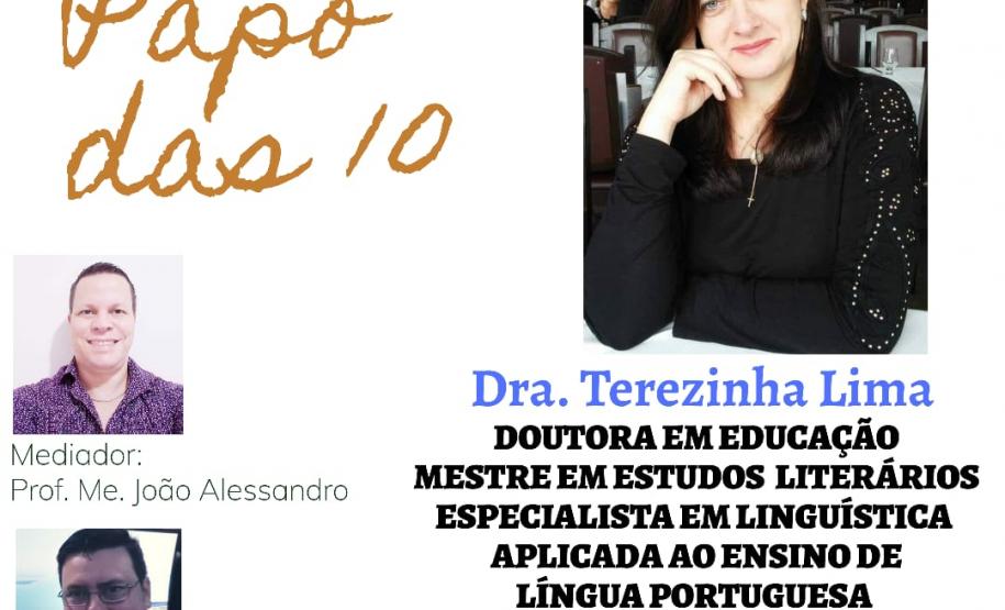 PAPO DAS 10 Papo das 10: Próxima Segunda (21/09/2020) às 10h no canal Dr. John (Profº João Alessandro) n o YouTube.
Papo sobre vida acadêmica e profissional, dicas de gramática, literatura e redação com a Professora Doutora Terezinha Lima que já trabalhou no NRE de Campo Mourão e hoje trabalha SEED.
Segue o link para :
https://www.youtube.com/watch?v=2rjjJDoCrtA